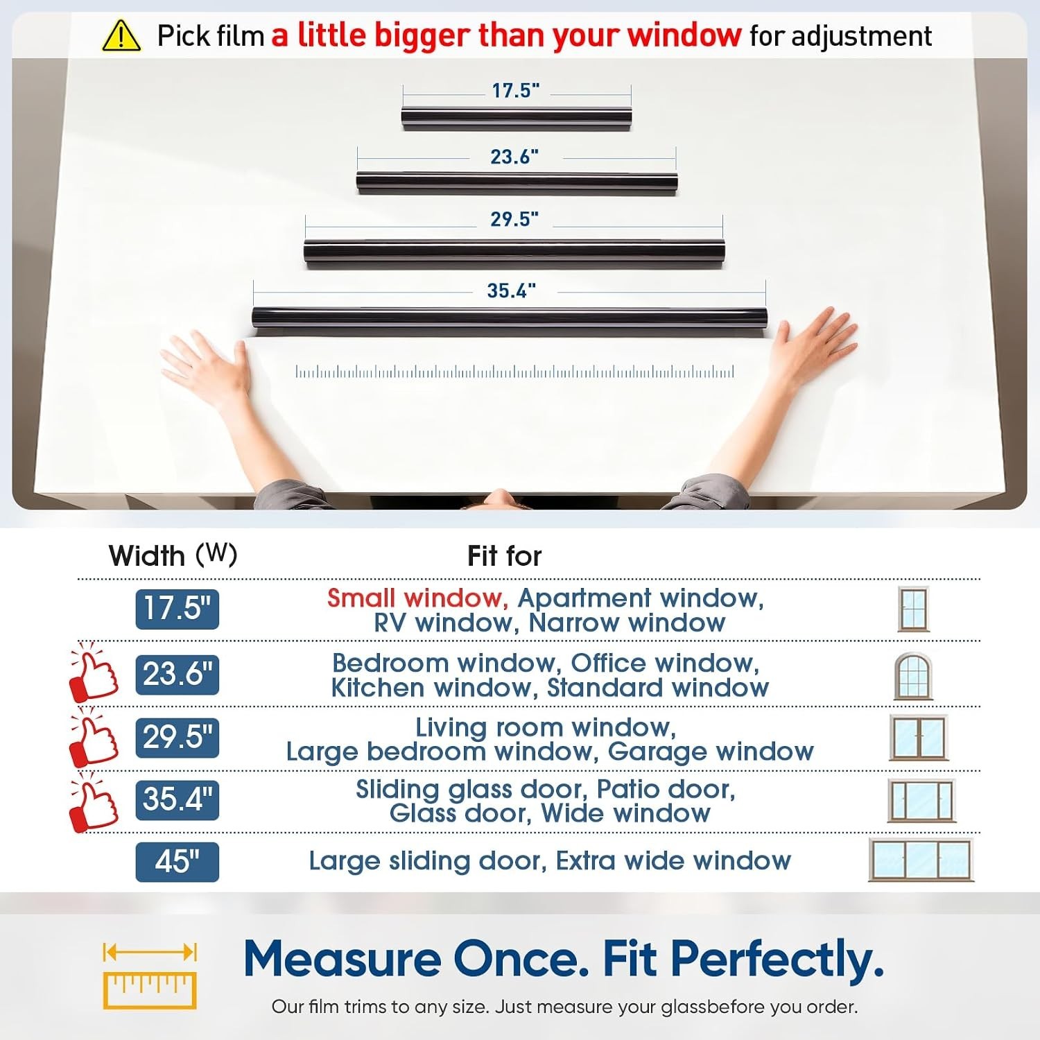 Window Privacy Film, 17.5 x 78.7 Inch, Black, Static Cling, 3 Tools