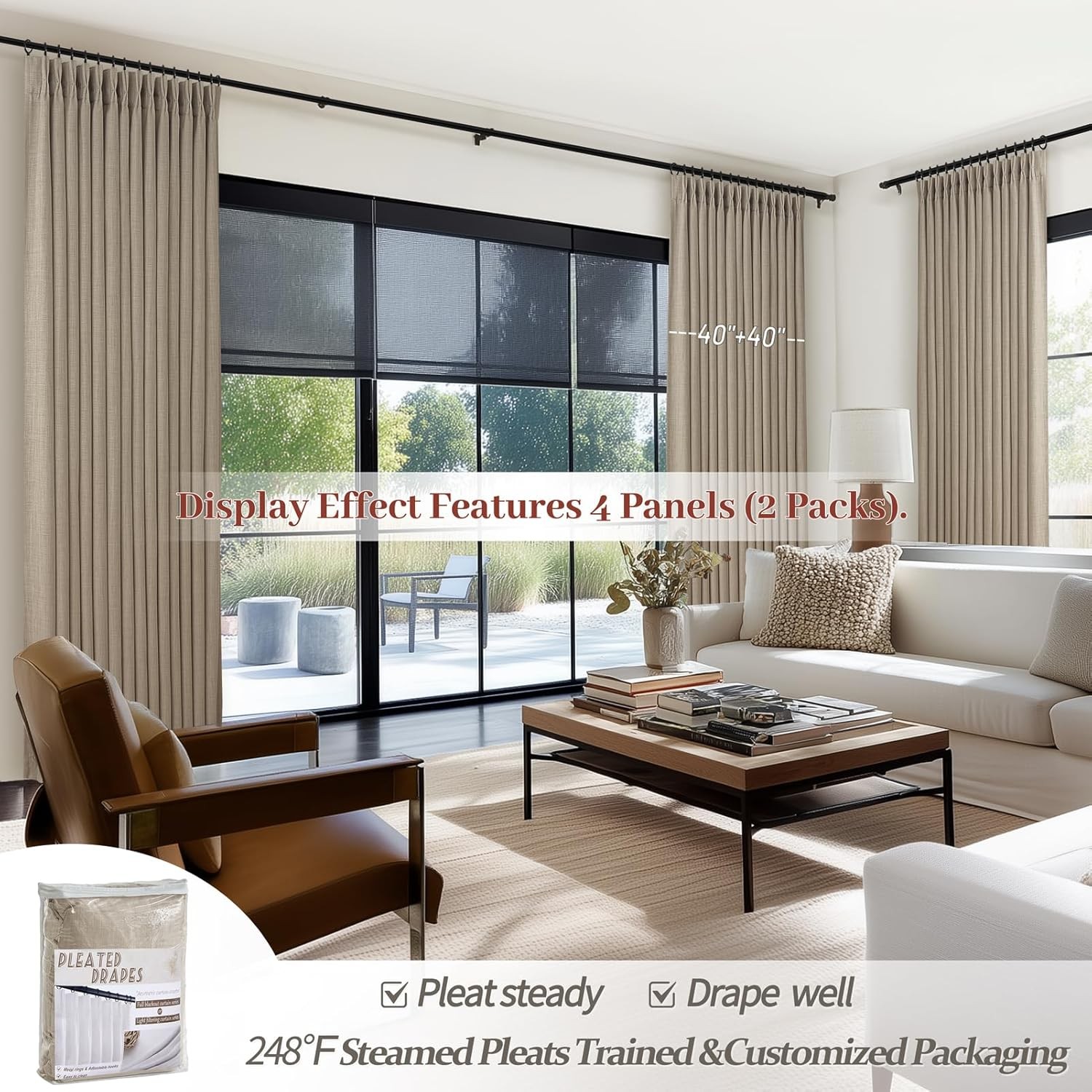 70 Inch Extra Wide Memory Trained Pinch Pleated Blackout Living Room Curtains