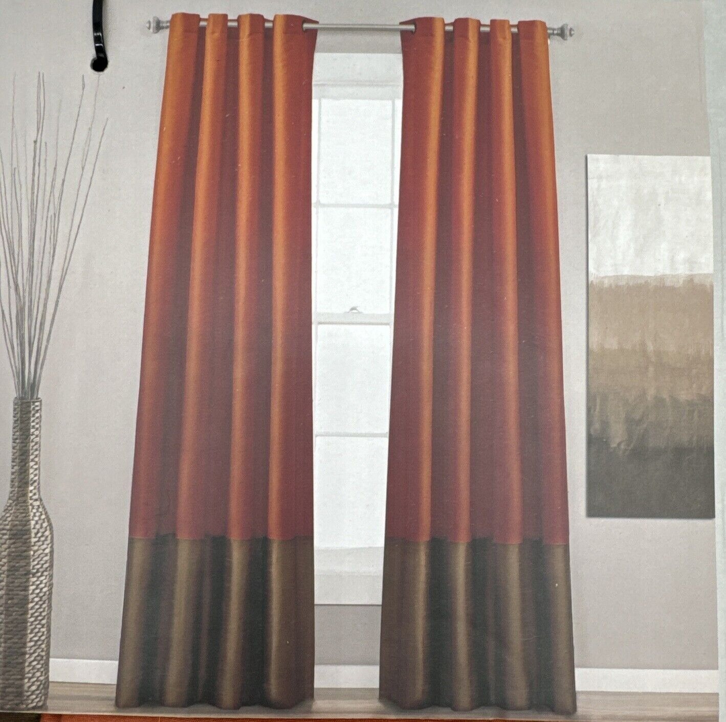 Lush Decor Color Block Prima Window Curtains 2 Panels Set 84″ x 54″ Rust Brown