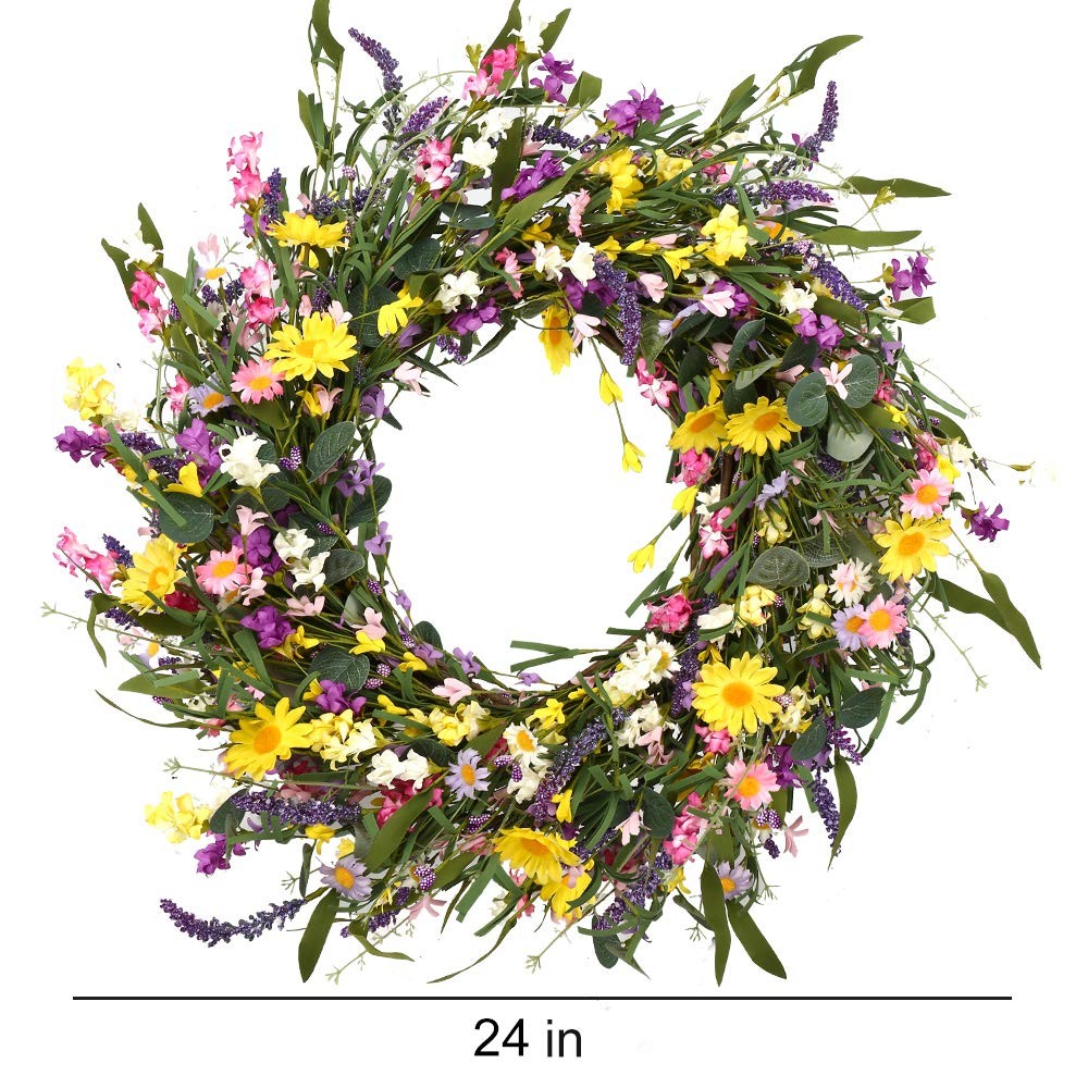 J’FLORU Spring Wreath 24 Inch Summer Wreaths for Front 24 inches, Lavender