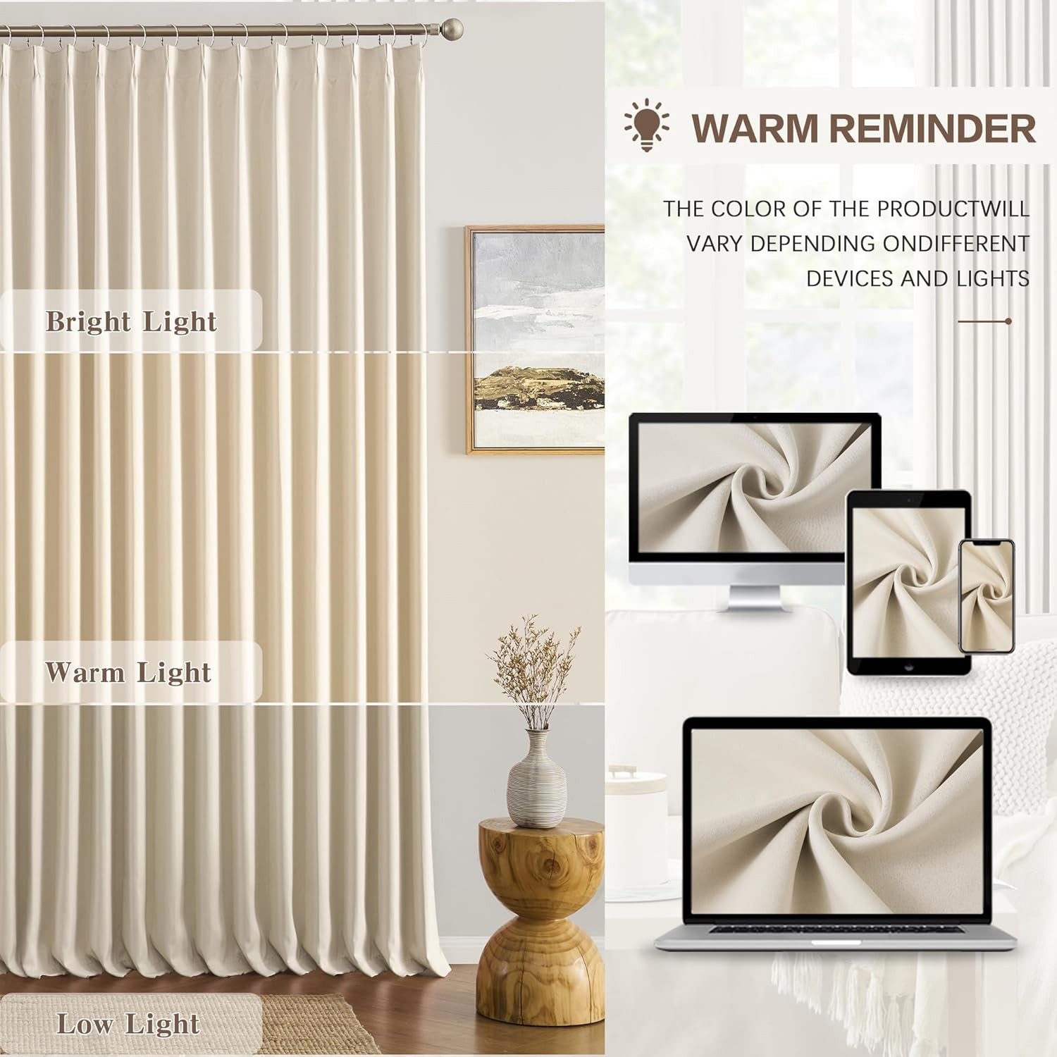 Cream Beige Blackout Sliding Glass Door Curtains 80×96, 2 Panels Set