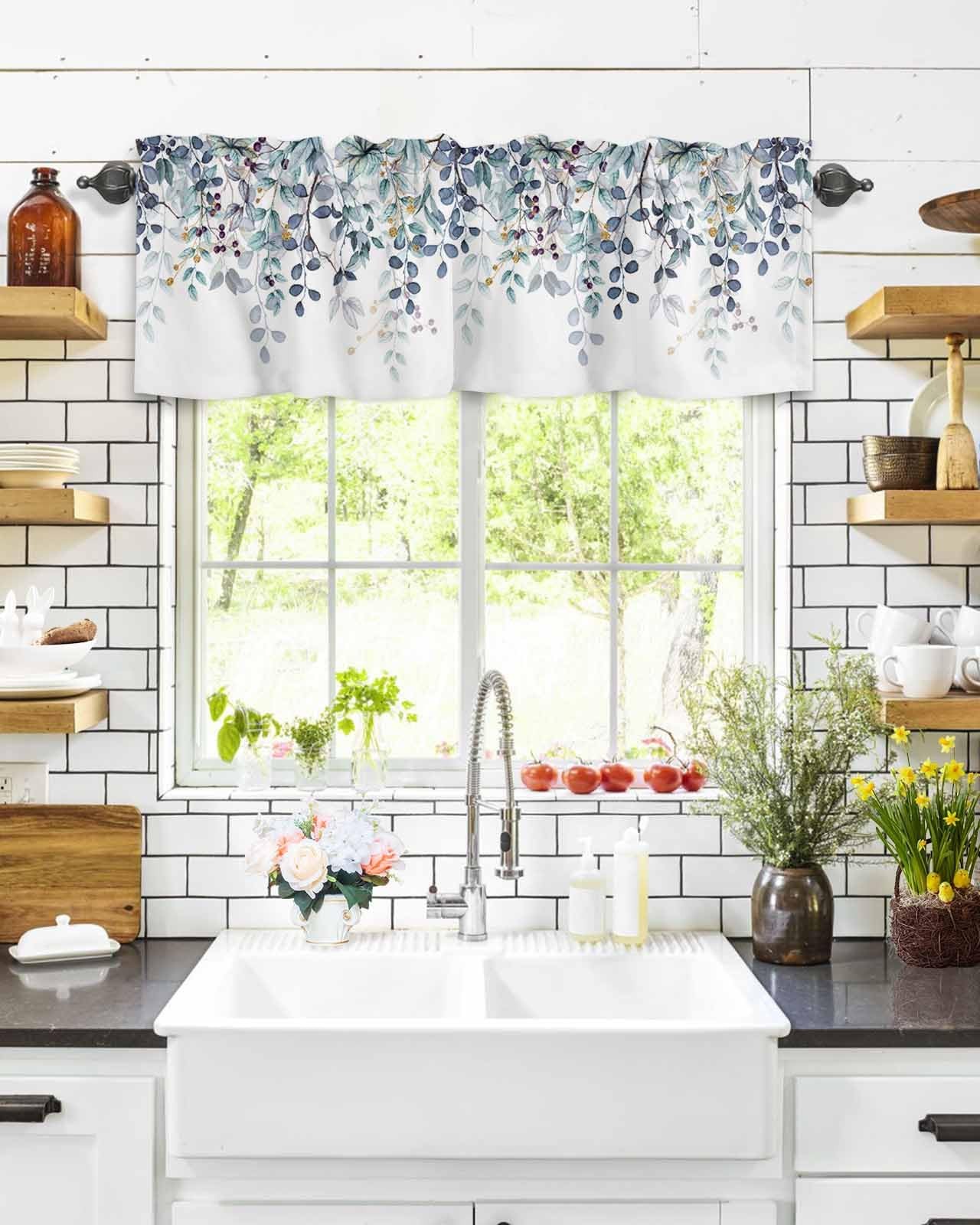 Blue Eucalyptus Leaves Window Valance Blue Plant Leaf Window Treatment Blue G…