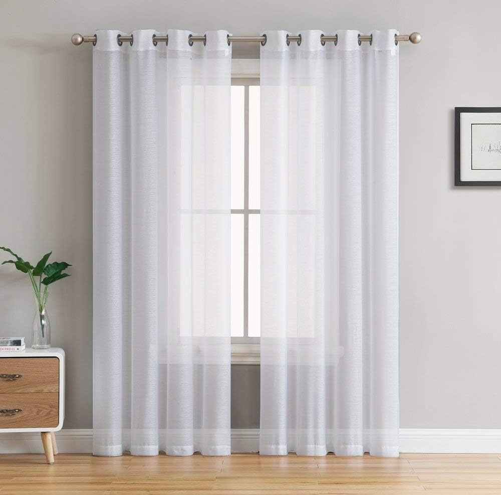 HLC.ME SEMI SHEER WINDOW CURTAIN DRAPE GROMMET PANELS, WHITE, VARIOUS SIZE