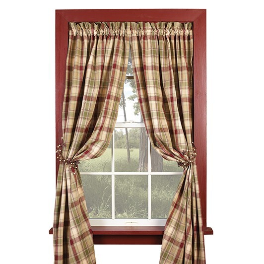 Opened 63″ Brandywine Check Window Curtain Panels, 72″ x 63″, Burgundy Sage Tan