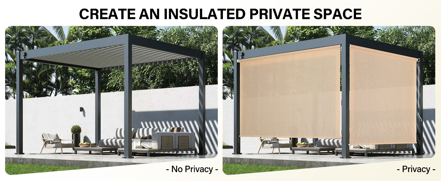 Outdoor Roller Shades 6′ W x 8 L (72″ W x 96″ H), Cordless Patio Shades Roll Up