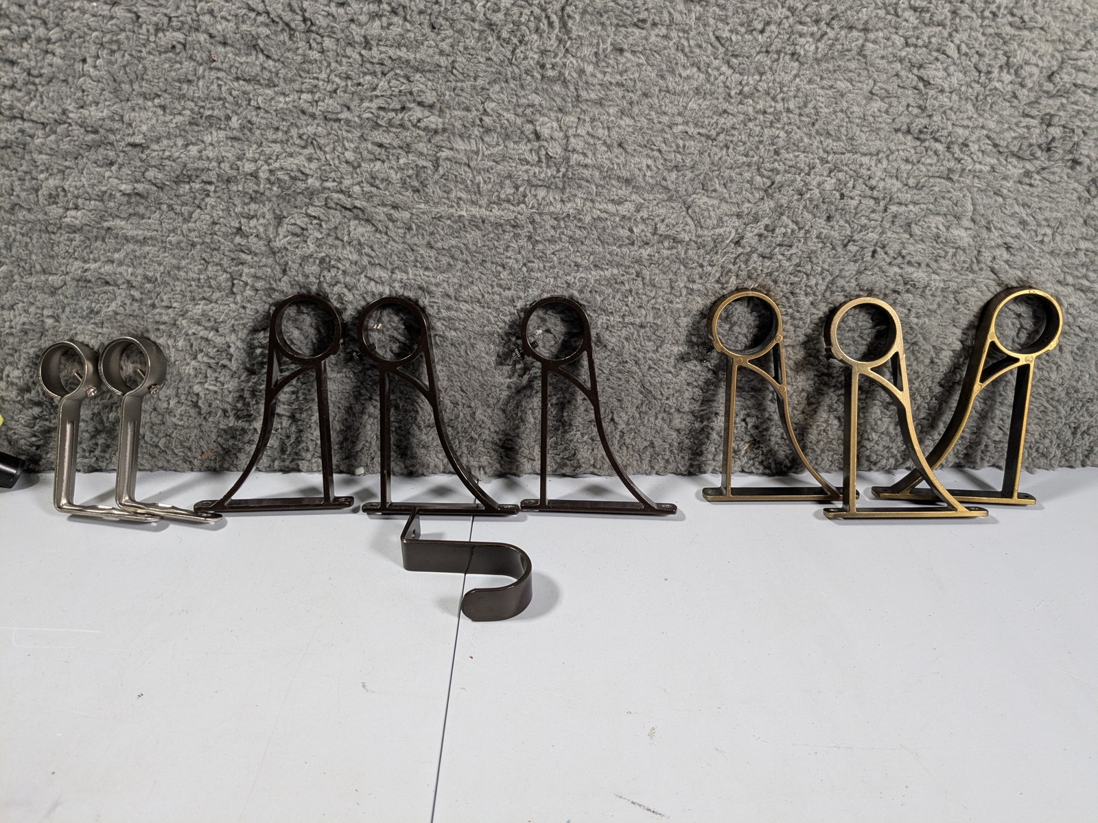 Lot (9) Curtain Rod Brackets Wall Mount Metal Bronze Brass Nickel Mixed