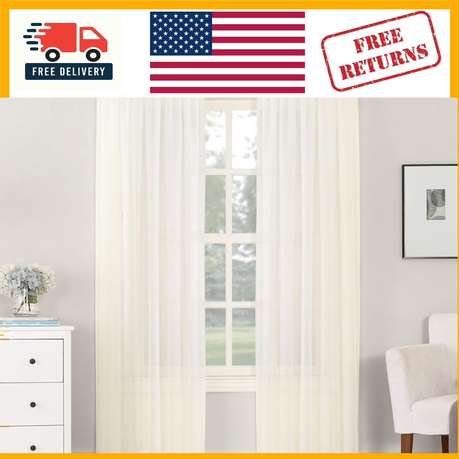 Beautiful 59″ x 54″ Eggshell Sheer Rod Pocket Curtain Panel for Any Room