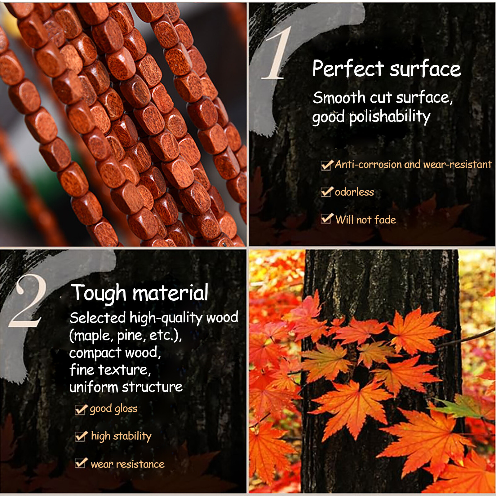 Natural Wood Bamboo Beaded Curtain Fly Screen Bedroom Bath Doorway Porch Divider