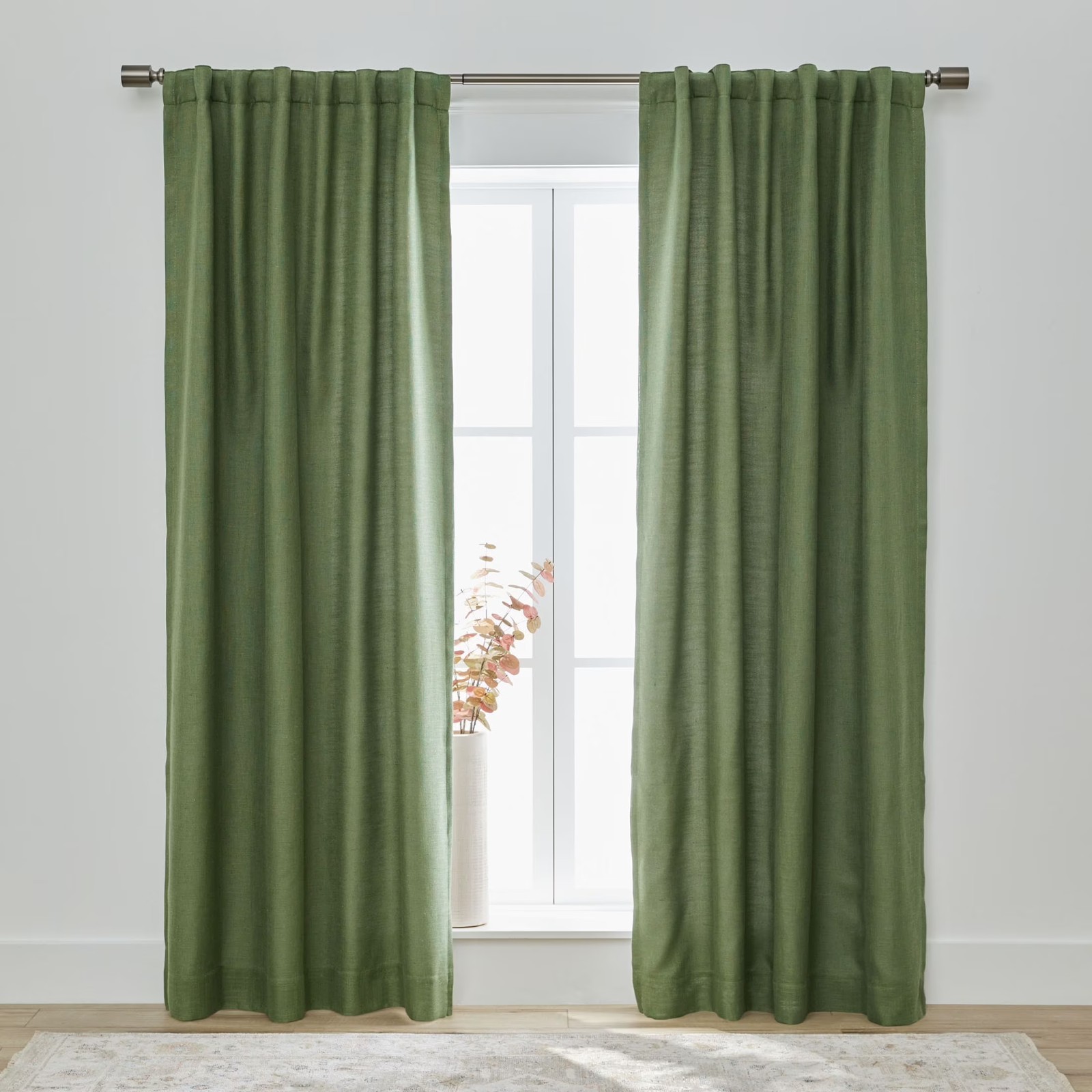 100 Percent Blackout Linen Blend Curtain Single Panel 50×95 Dark Cilantro Rod