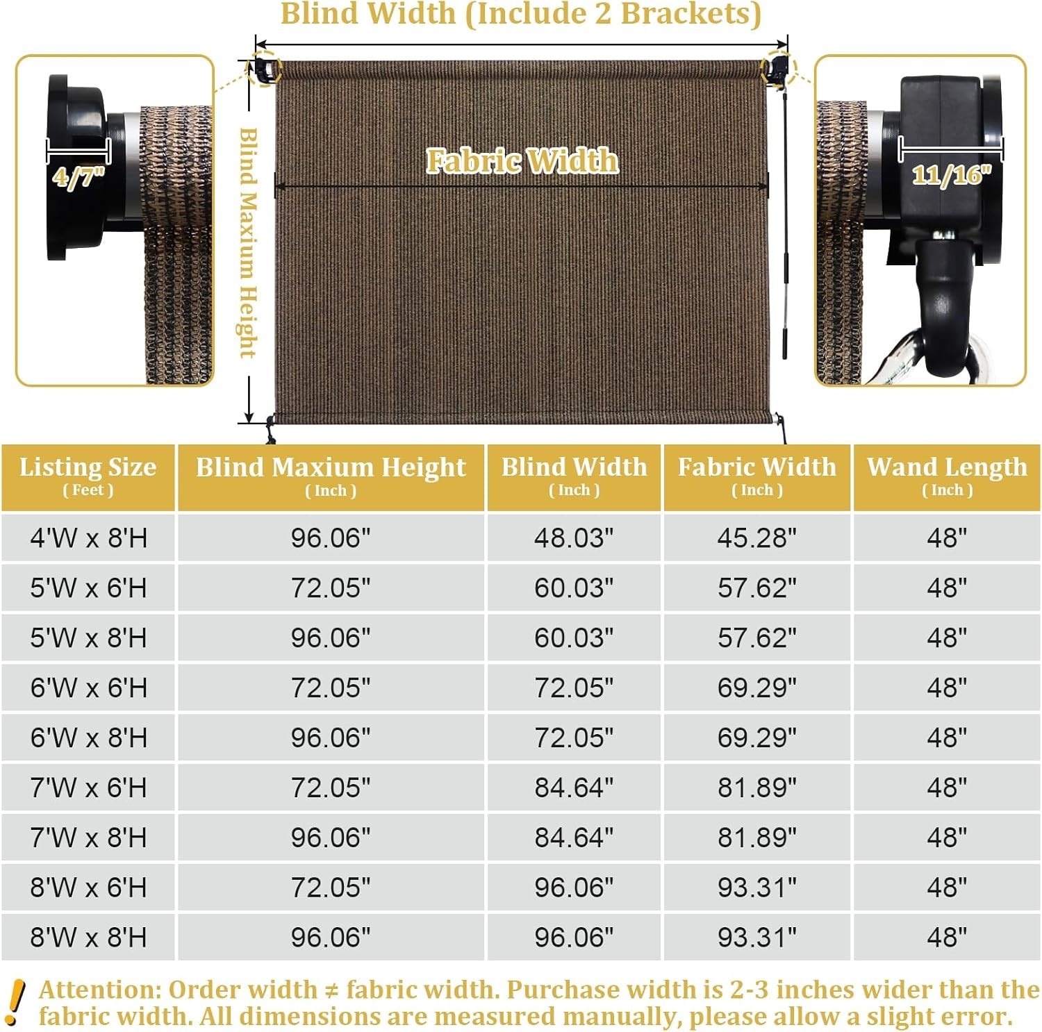 Outdoor Roller Shades with Splicing Design, 8′ W x 8′ H Cordless Patio Roll U…