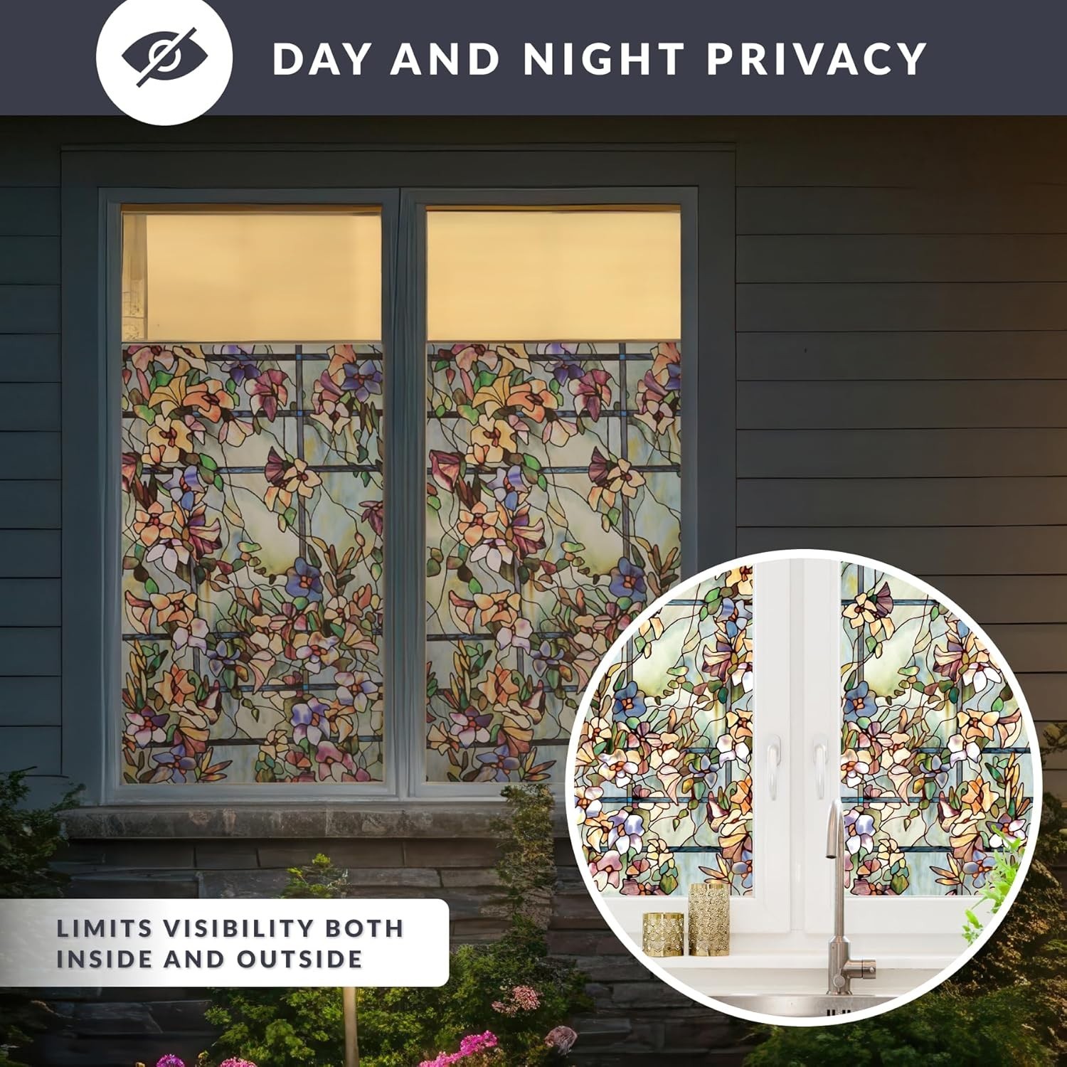 Trellis | Privacy Window Film with Vibrant Colored Pattern | Non-Adhesive & U…