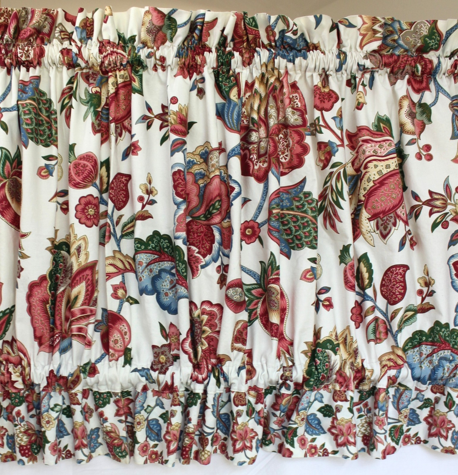 Custom Jacobean Floral Knightsbridge Valance 77×23 Dual Header Vintage 1990s