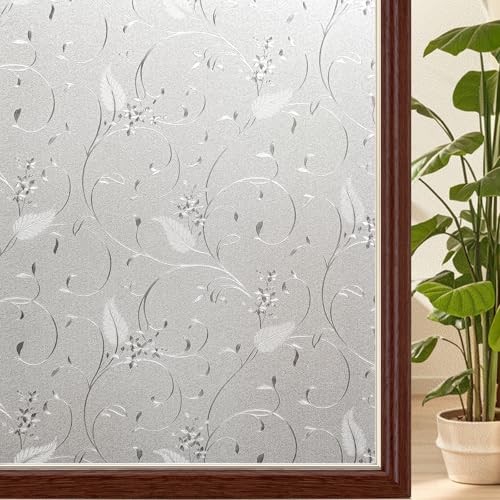 Window Privacy Film Decorative Stained Glass Floral 17.5 x 78.7inch Floret