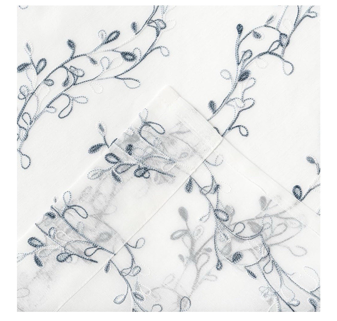 Sheer Curtains Embroidered Floral Vine, 52″W x 96″L (Pack of 2) Blue