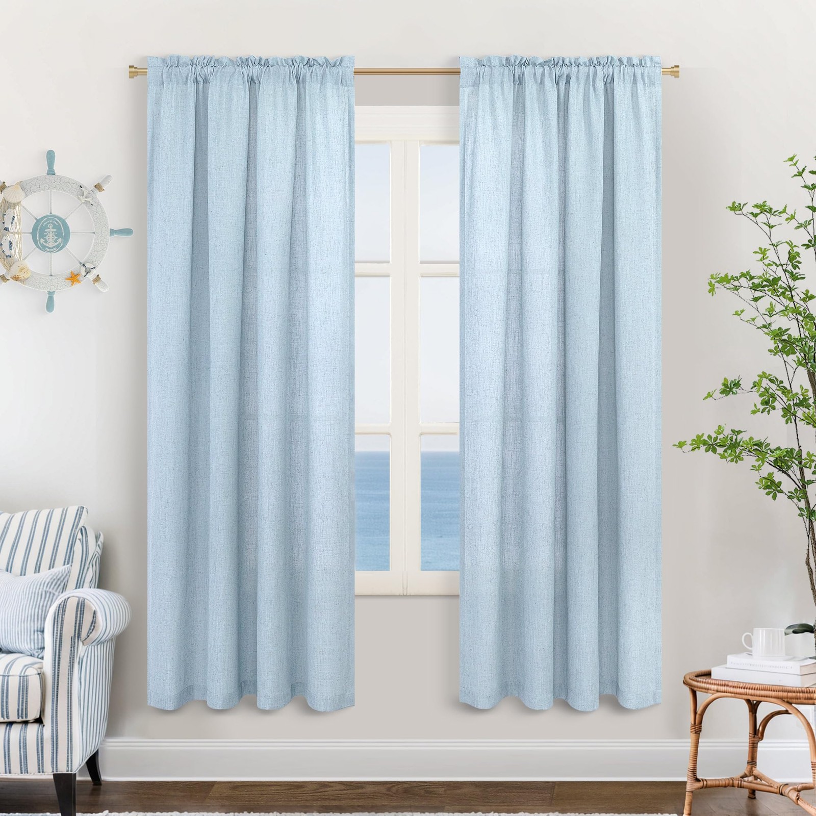 Light Blue Linen Curtains 63 Inches Long for Toddler Kids Bedroom Teen Girls …