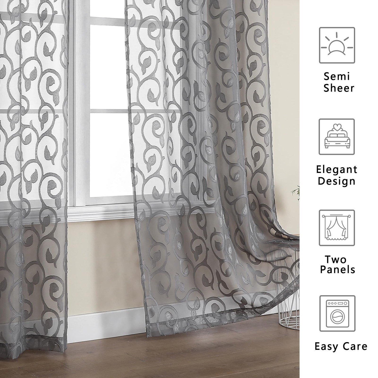 Furman Sheer Curtains 84 inches Long for Bedroom Living Room 2 Panels Set, Li…