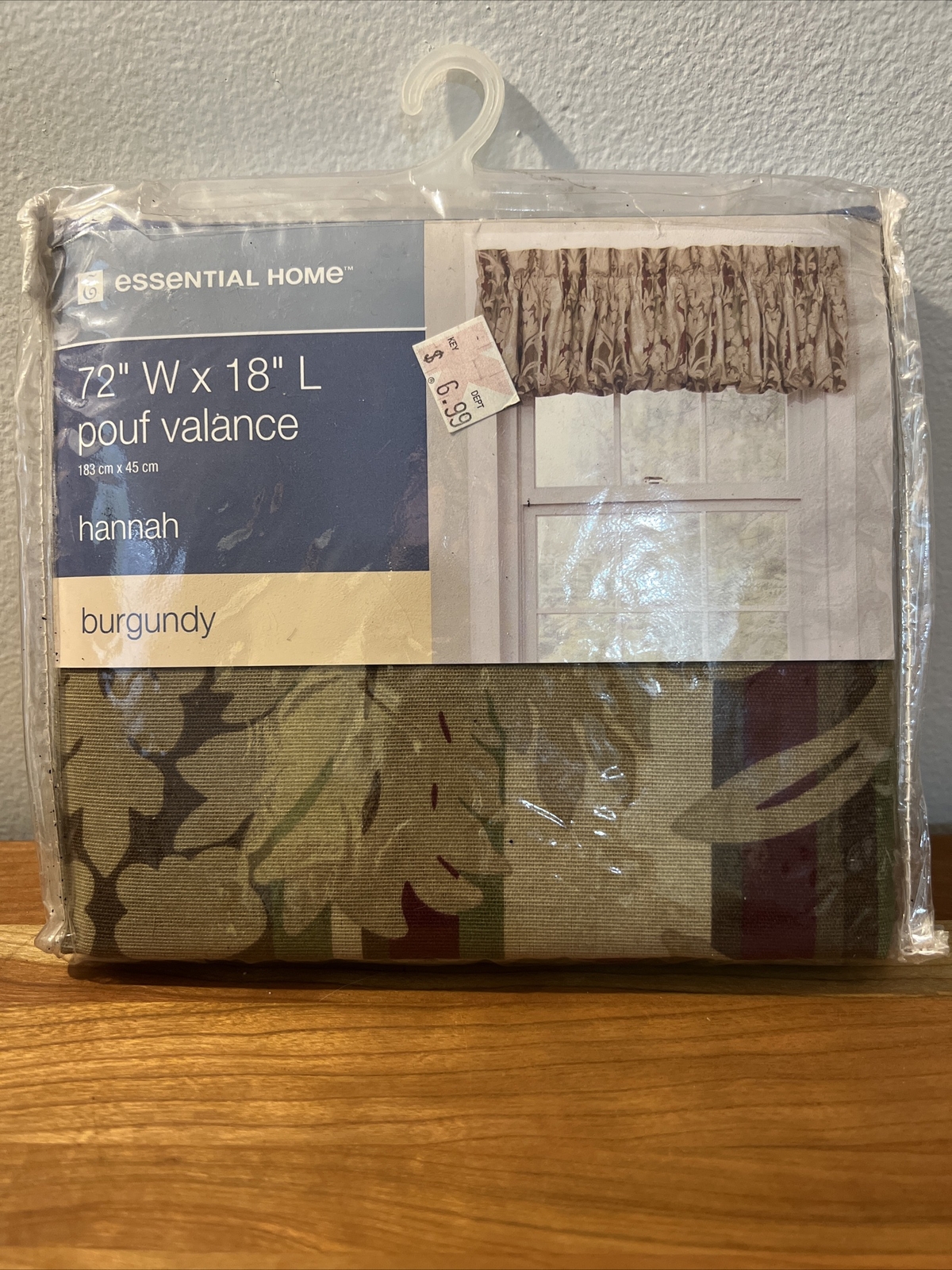 Vtg Essential Home Burgundy Pouf Valance 72″ X 18″ NEW Hannah Pattern KMart