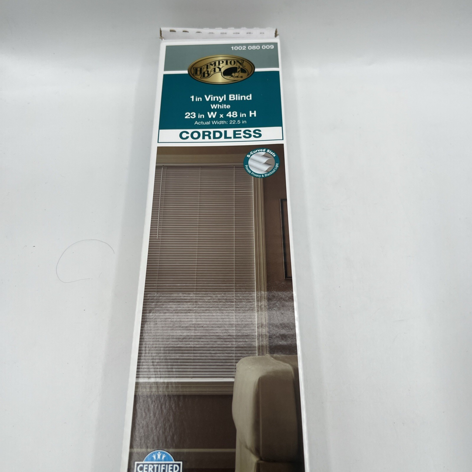 Hampton Bay Cordless Blackout Mini Blind Vinyl White 1″ x 23″ x 48″ 1 Pack
