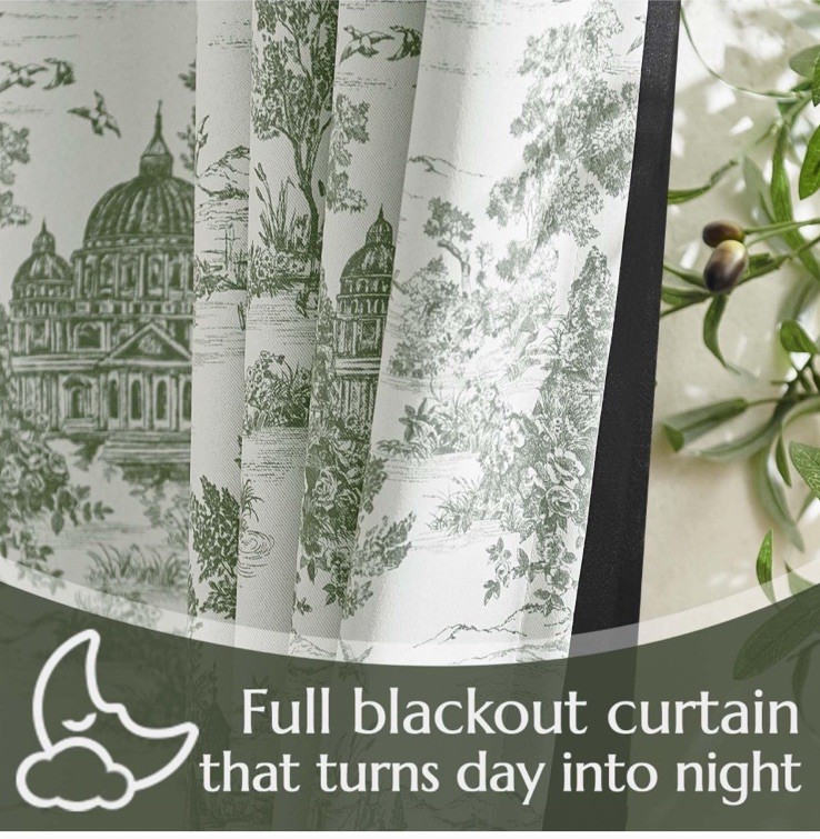 Jin Chan Window Treatment 100% Blackout Curtains 2 Panels 84”x50”Green