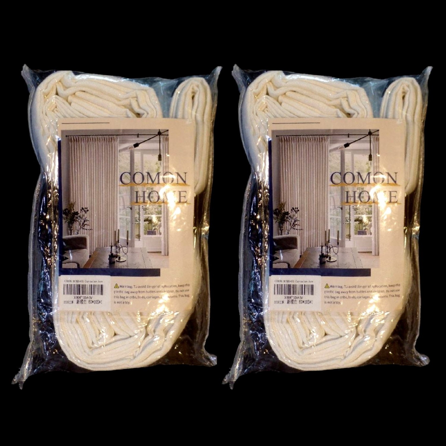 DRAPES / CURTAINS / PINCH PLEATED / 60W x 105L / WHITE LINEN BLEND / SET of TWO