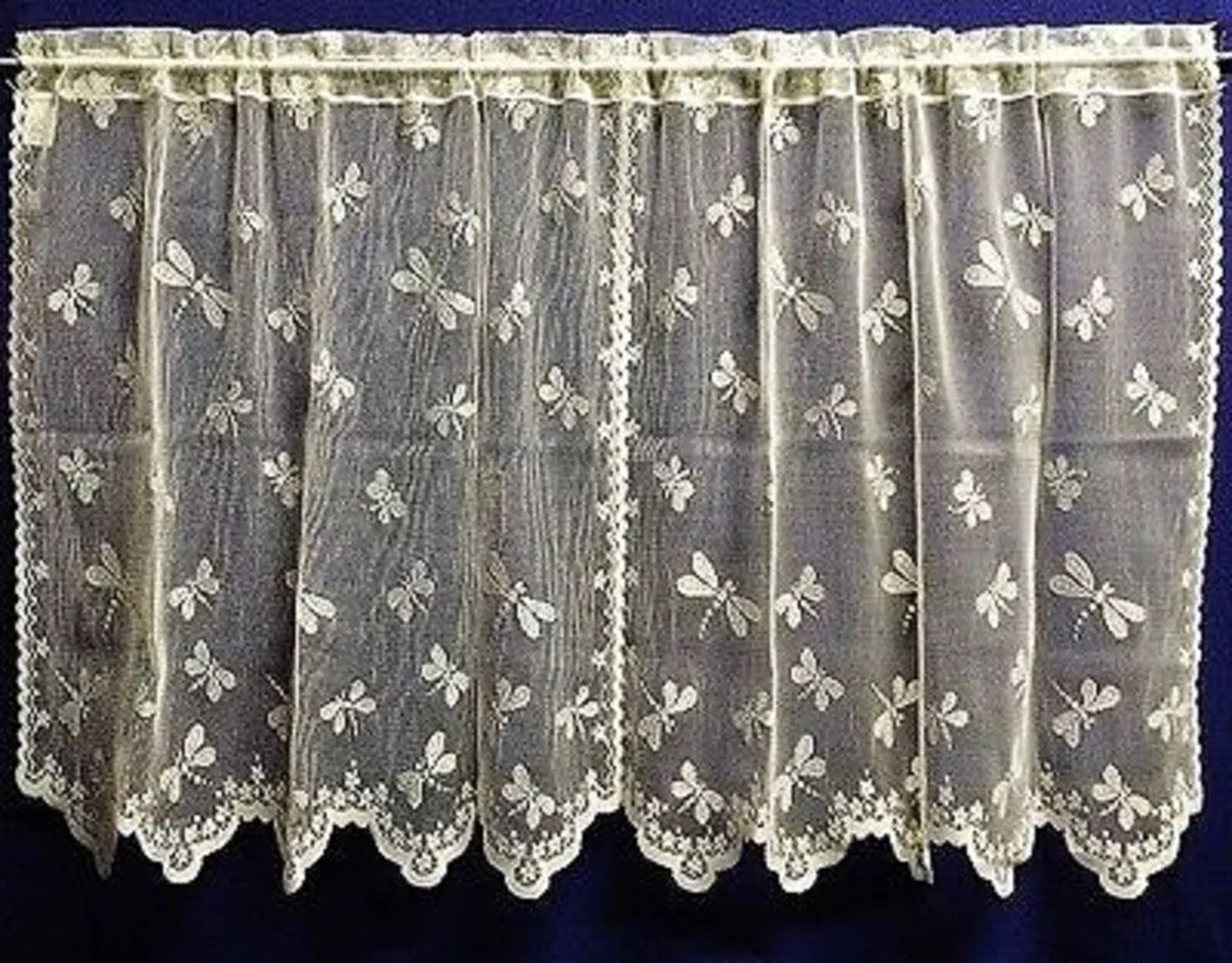 Dragonflies Ivory Lace Swag Pair or Tier Pair Kitchen Bathroom Den