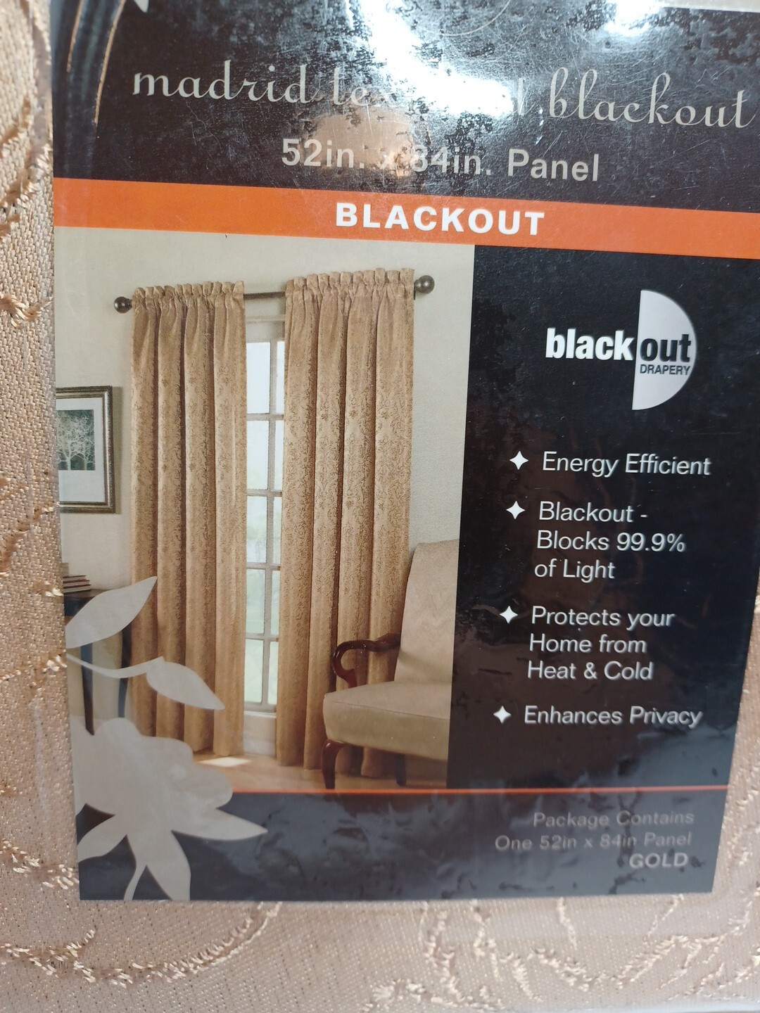 NO 918 MADRID TEXTURED BLACKOUT 52″ X 84″ PANE GOLD For Window Up To 29 In.