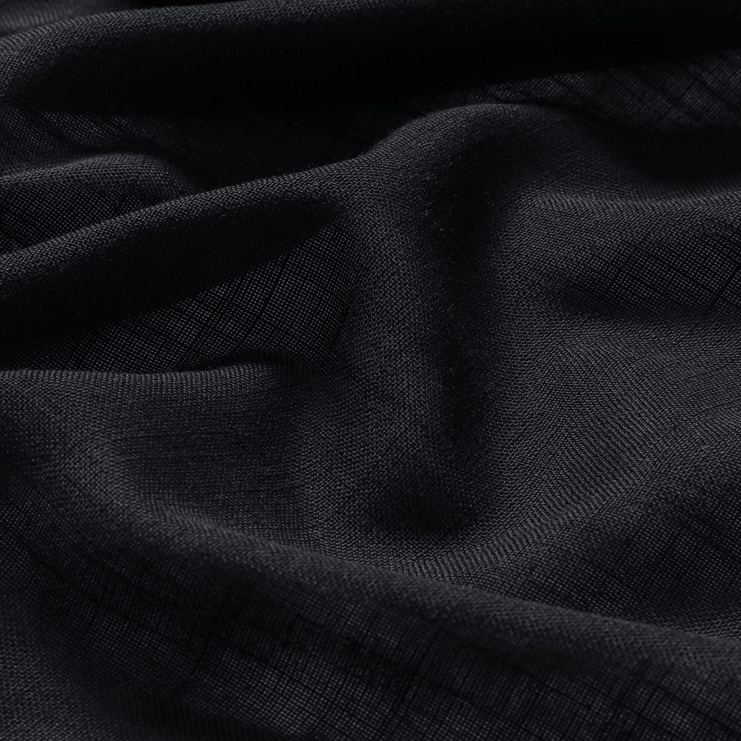 Black Linen Curtains 72 Inch Length for Living Room Bedroom 2 Panels Set Rod Poc