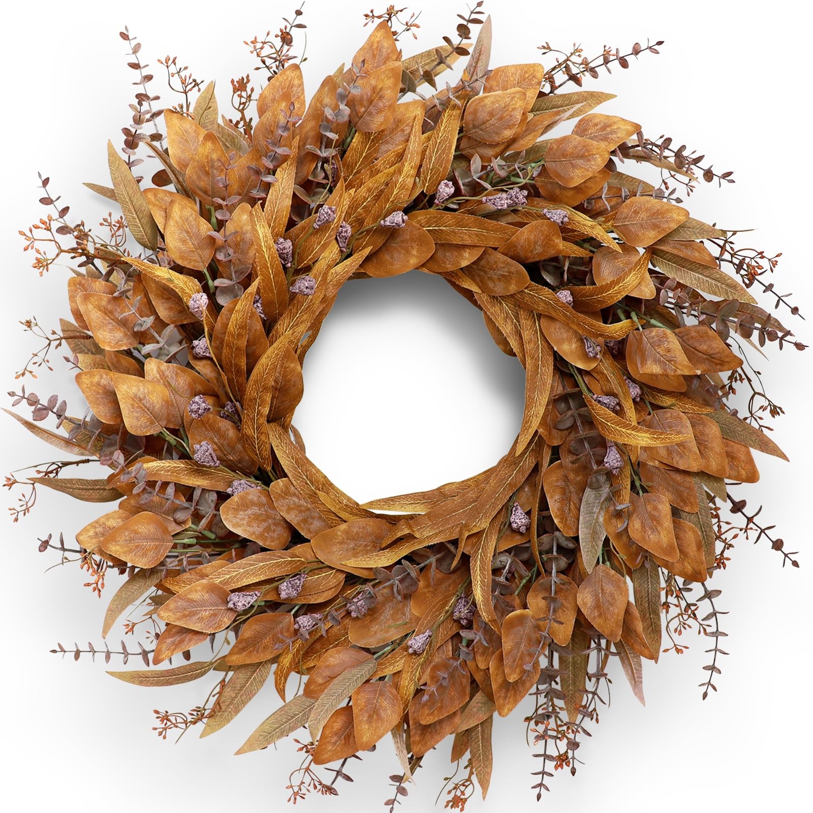 26” Eucalyptus Wreath for Front Door – Autumn Large Artificial 26 IN, Orange
