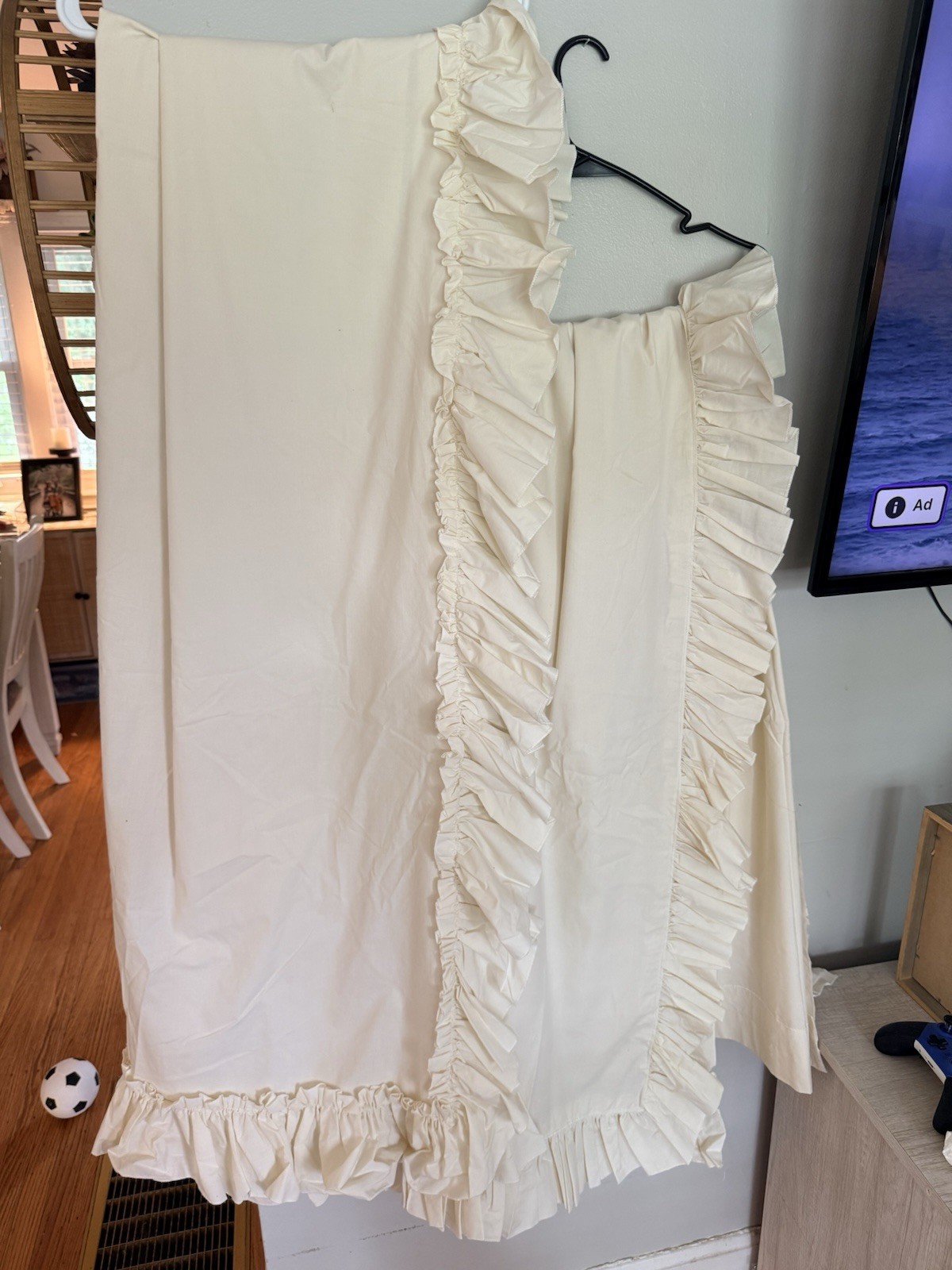 PAIR (2 PANELS) Off White Curtains Ruffle Edge 84”x80”