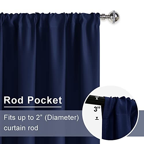 Blackout Curtains for Bedroom– Thermal 42″W x 63″L (Pack of 2) Navy Blue