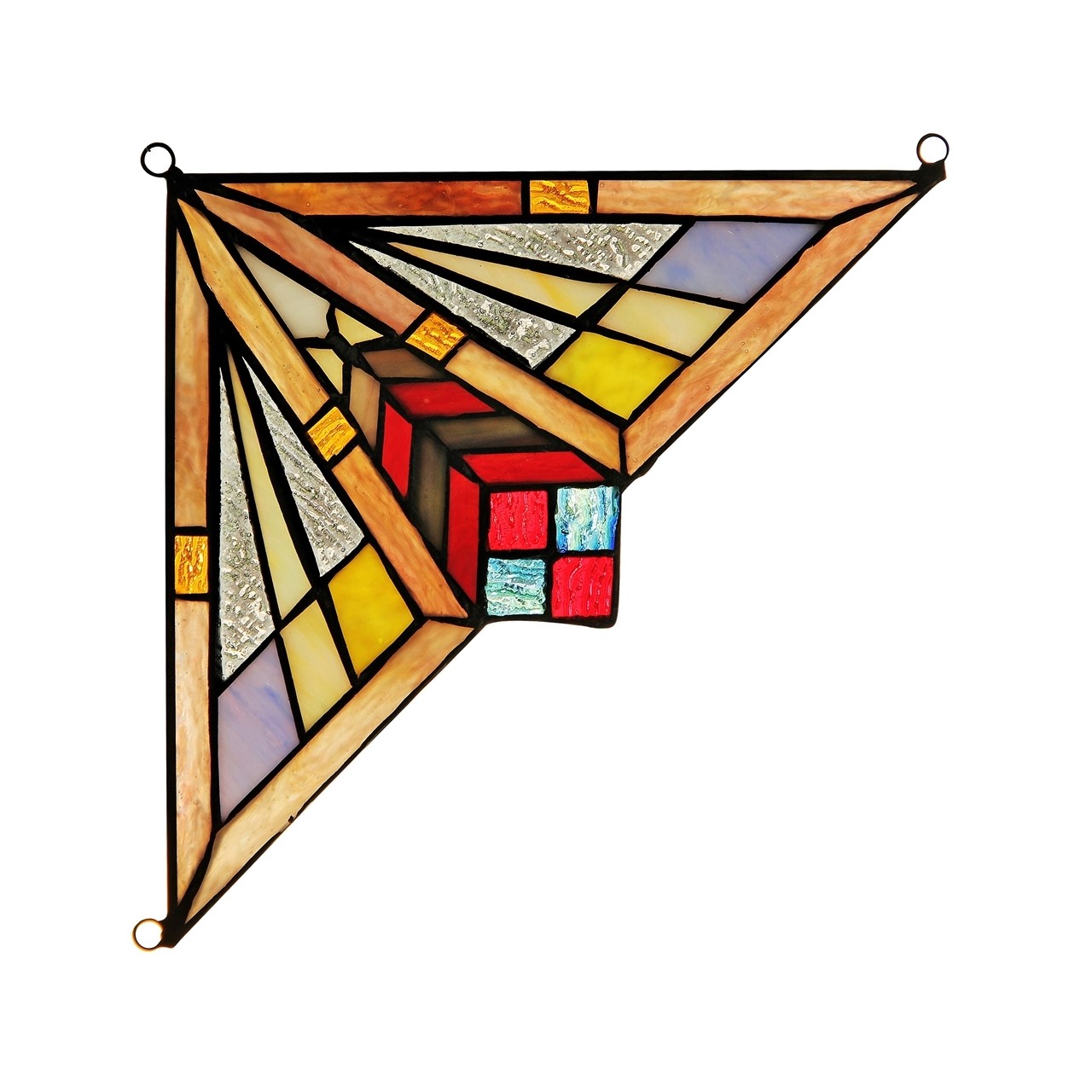 Mission Tiffany Style Stained Glass Corner Window Panels 8″ Handcrafted PAIR