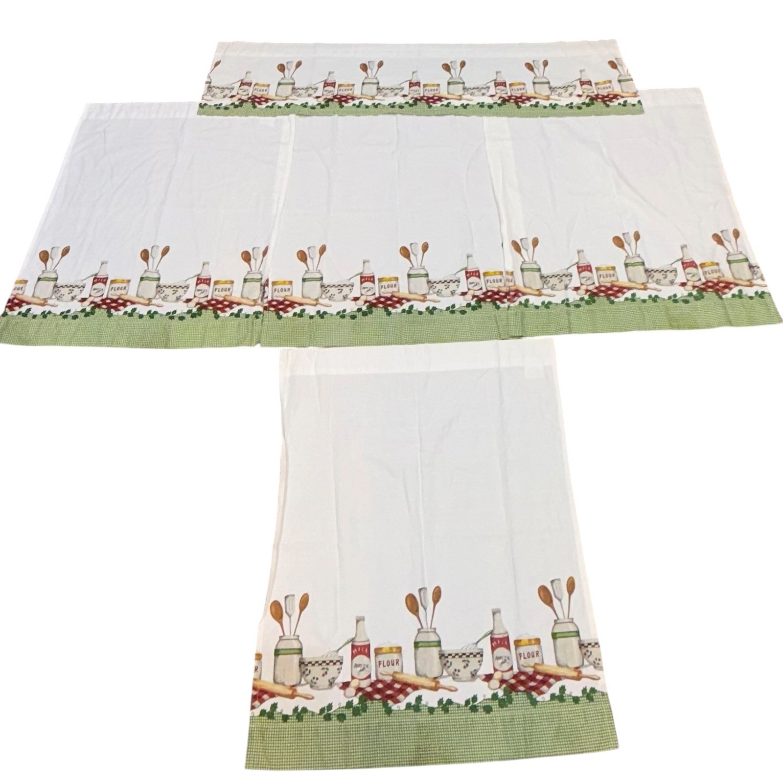 Vtg Better Homes Kitchen Curtains Panels & Valance Country Baking Gingham Cotton