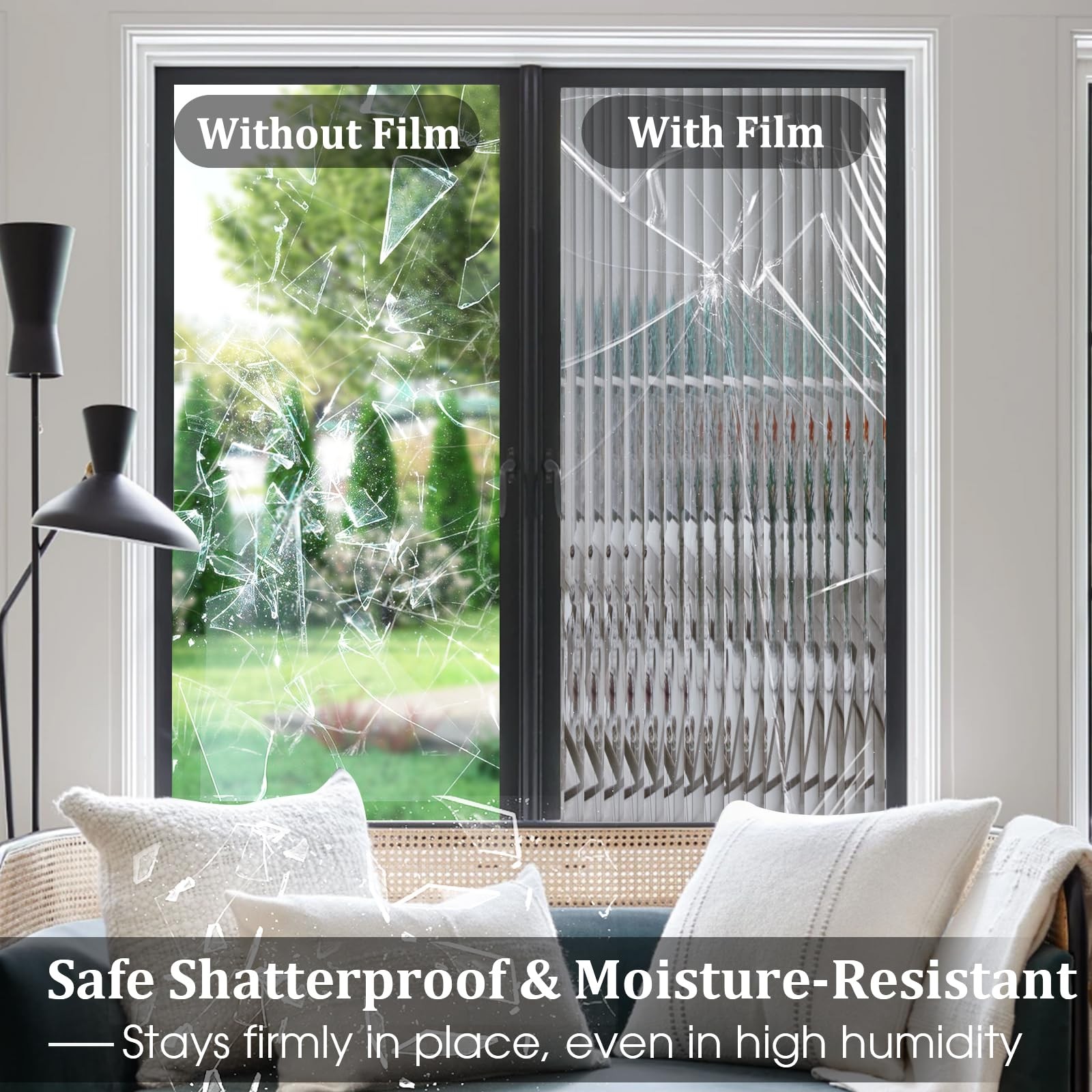 Window Privacy Film Reeded Glass, Frosted 3D Fluted Glass Window Cling, Adhesive