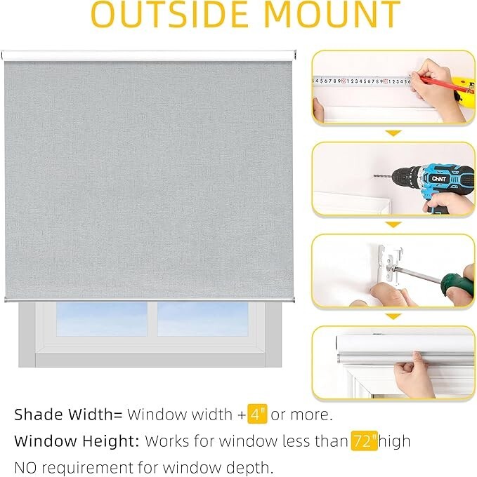 Chris Dowa Light Filtering Roller Shades – Grey Grey, 33″ W x 72″ H