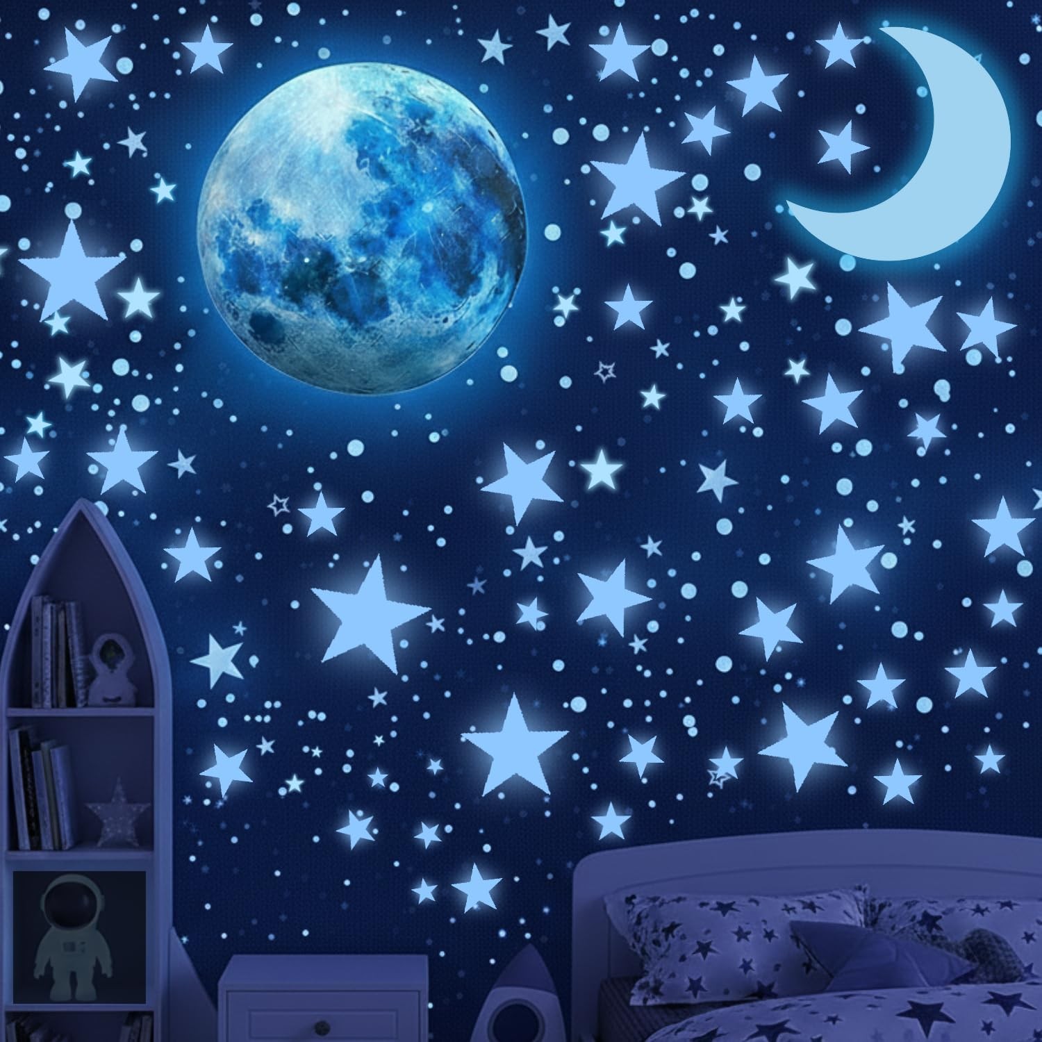 Glow in The Dark Stars for Ceiling – 1050 Pcs with Bonus Blue, Blue