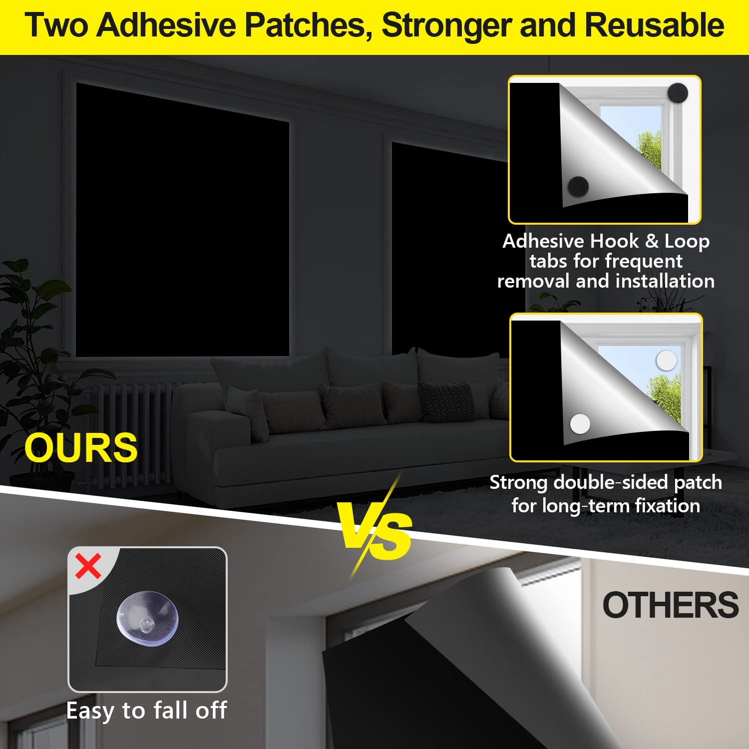 Blackout Curtains 2-Pack, Portable Cuttable Shades, No Drill, 57”W, Travel Use