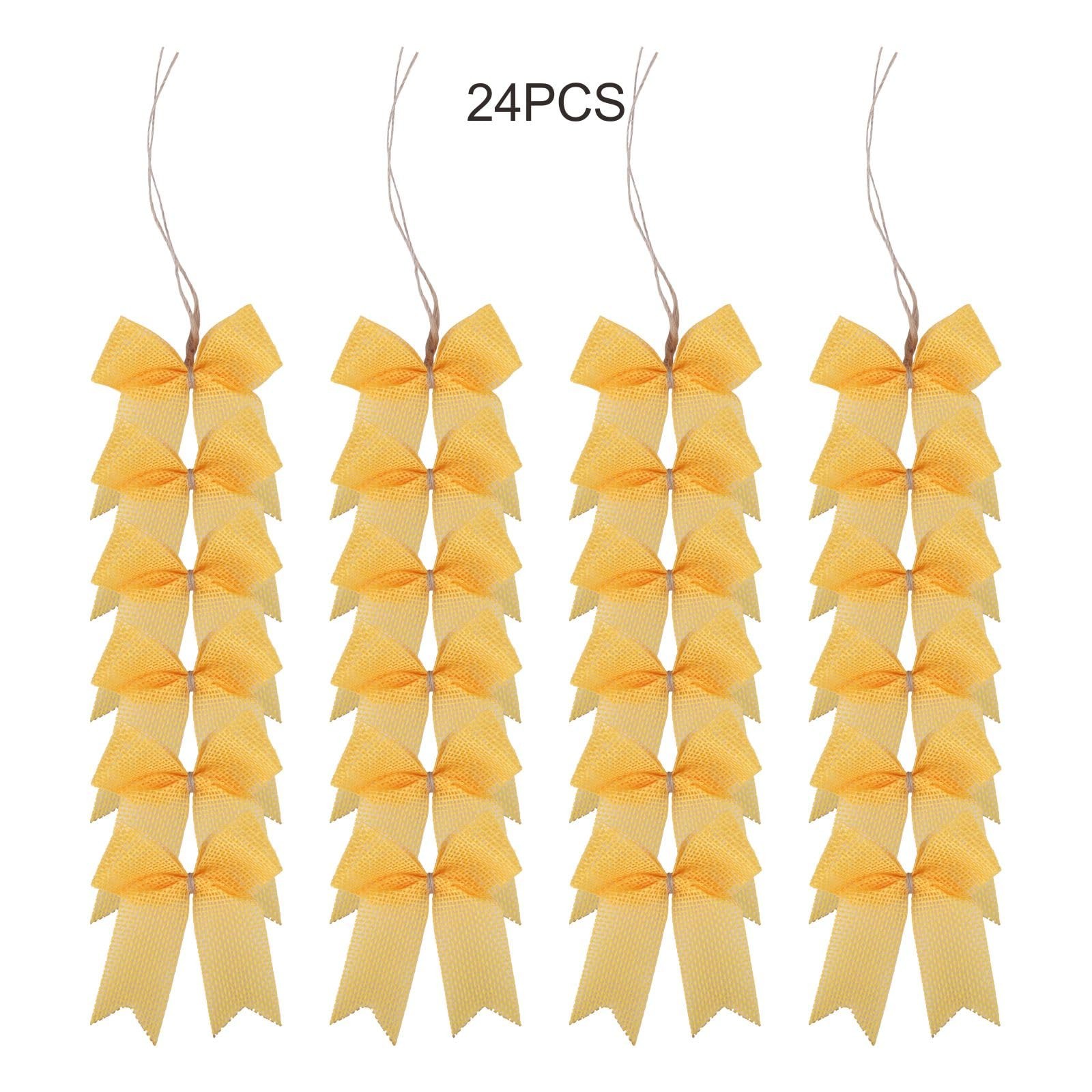 24 PCS Yellow Mini Buffalo Plaid Check Ribbon Small Craft Sewing Bows 3 Inch