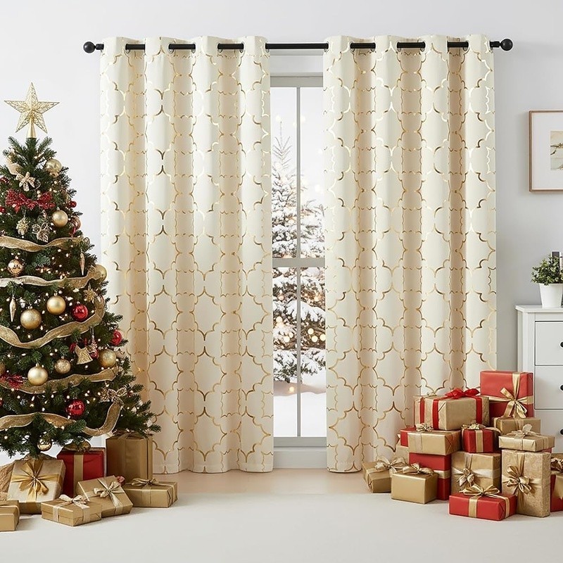 Moroccan Foil Blackout Curtains Geometric Design Modern Window Drapes 2 Panels