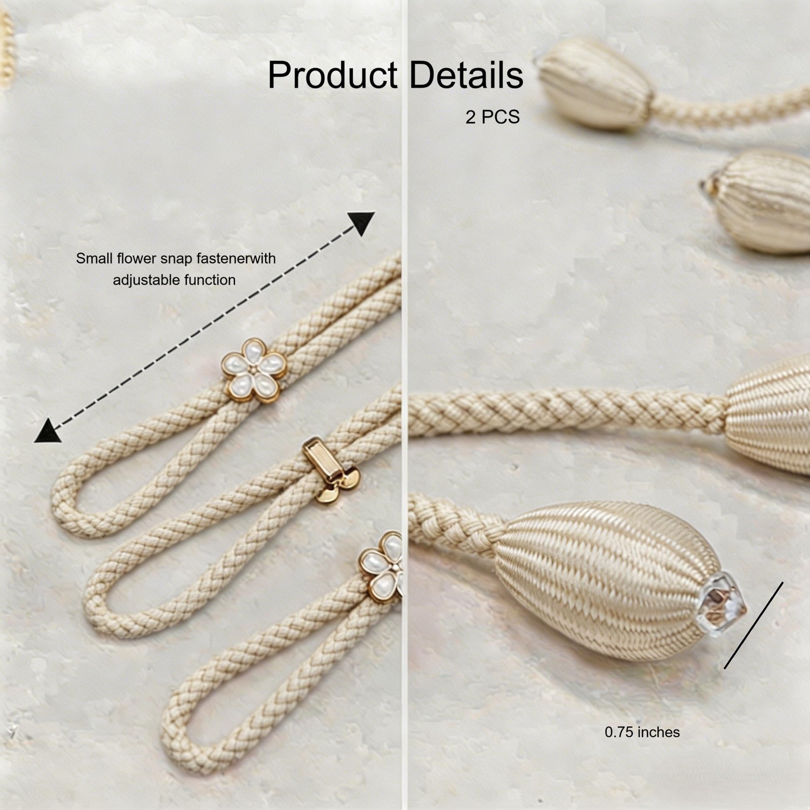 2 Pack White Cotton Curtain Tiebacks Handmade Farmhouse Curtain Holdbacks, Cu…