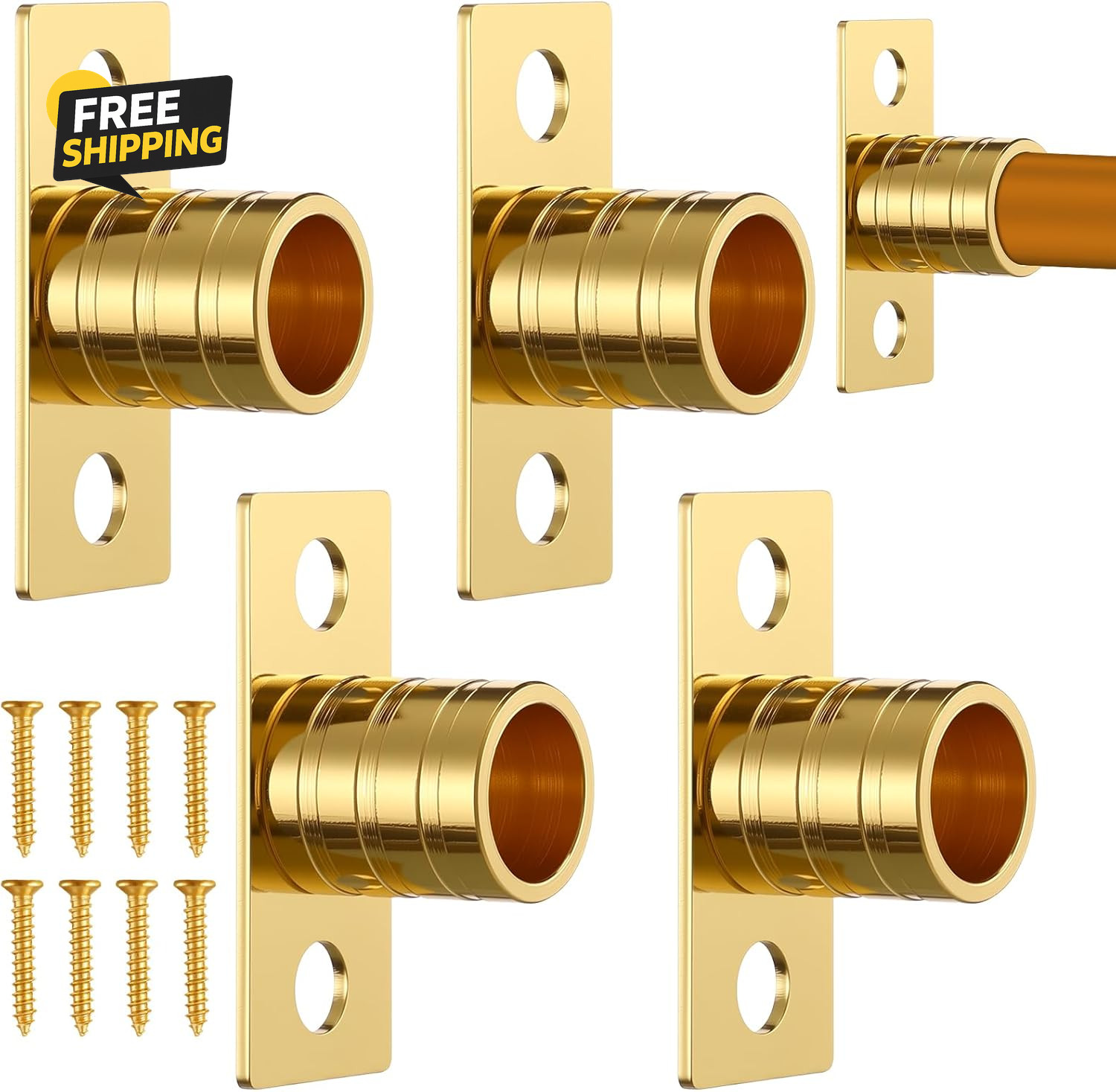 4 Pcs inside Mount Curtain Rod Bracket 3/8″ Bracket Set for 3/8″ Rodding (Brass)