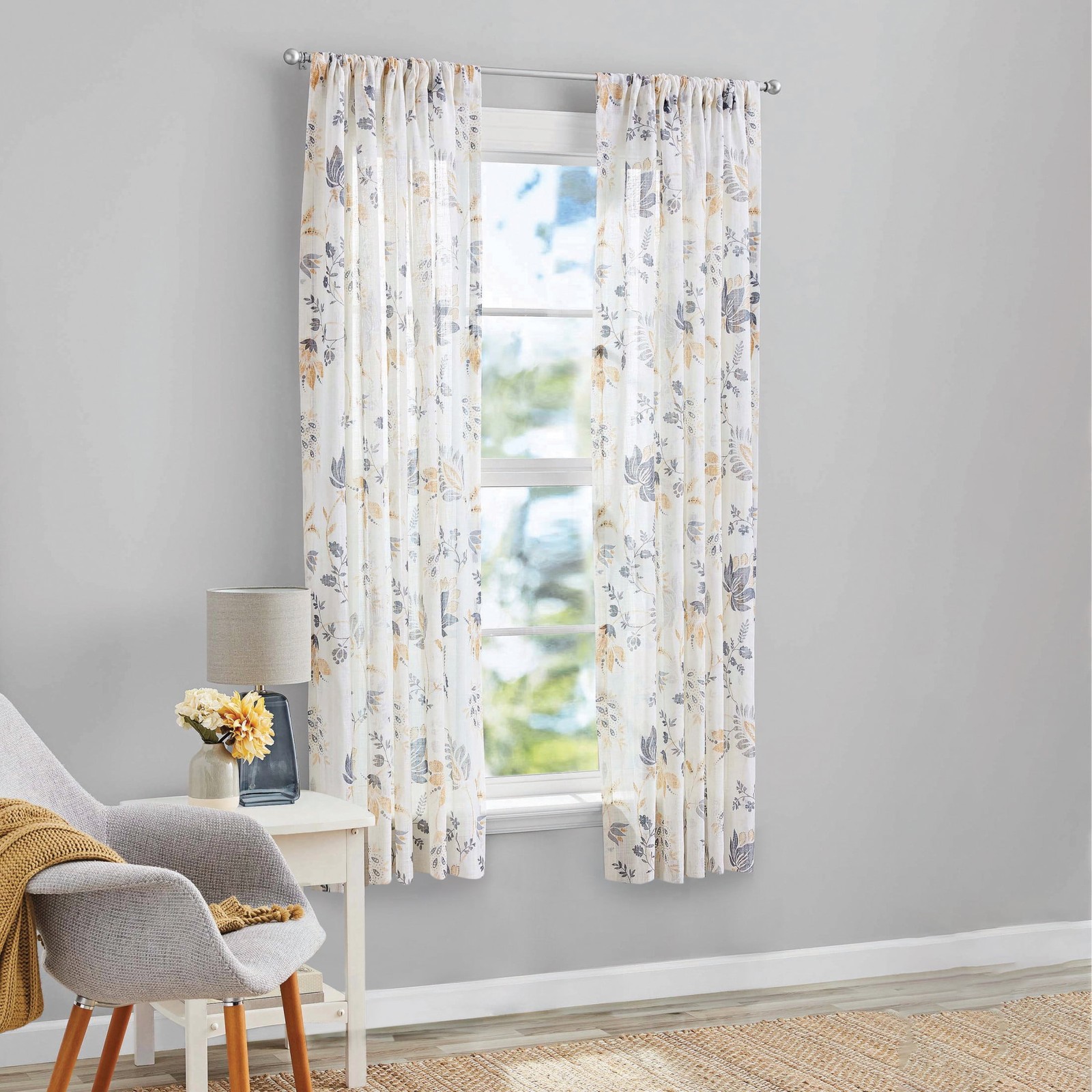 100% Cotton Indoor Sheer Rod Pocket Single Curtain Panel , White , 50″ W x 63″L