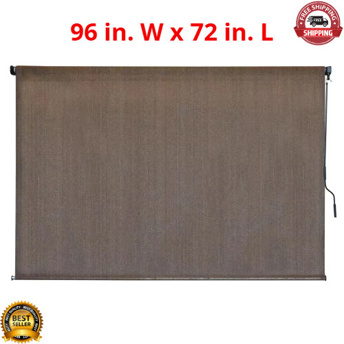 Exterior Patio Roller Blind Window Sun Shade Outdoor Porch Driftwood 96″W x 72″L