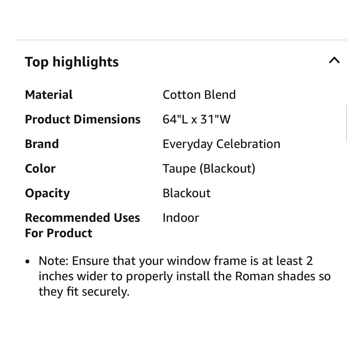 Everyday Celebration Blackout Roman Shade Beige 31×64 Cordless