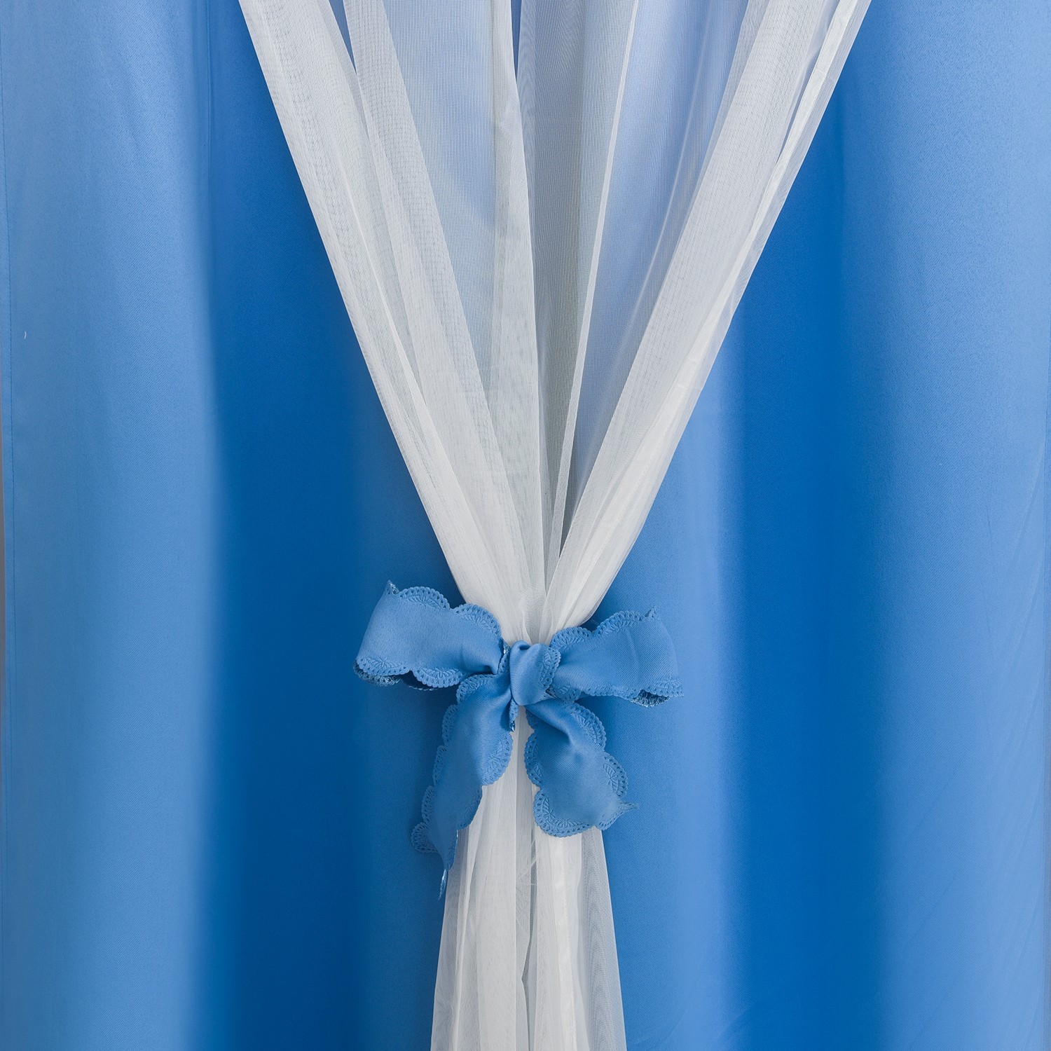 2 Panels Double Layered Curtains with White Sheer Tulle, Grommet Drapes