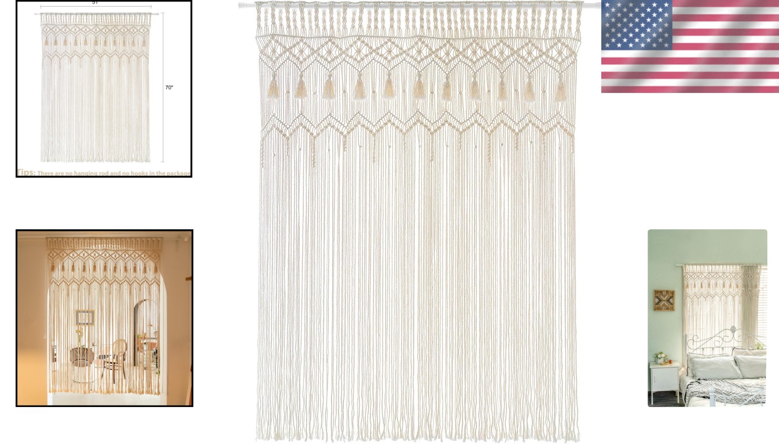 Versatile Macrame Wall Hanging – 51”W x 70”L for Window and Doorway Decor