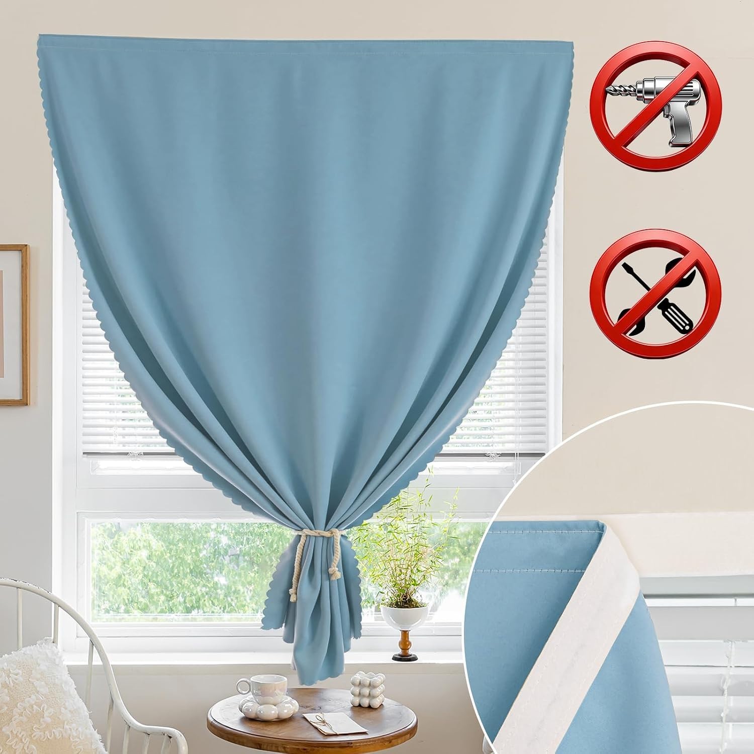 Durable Adhesive Blackout Curtains – 35x71in Lake Blue, Ideal for Apartments