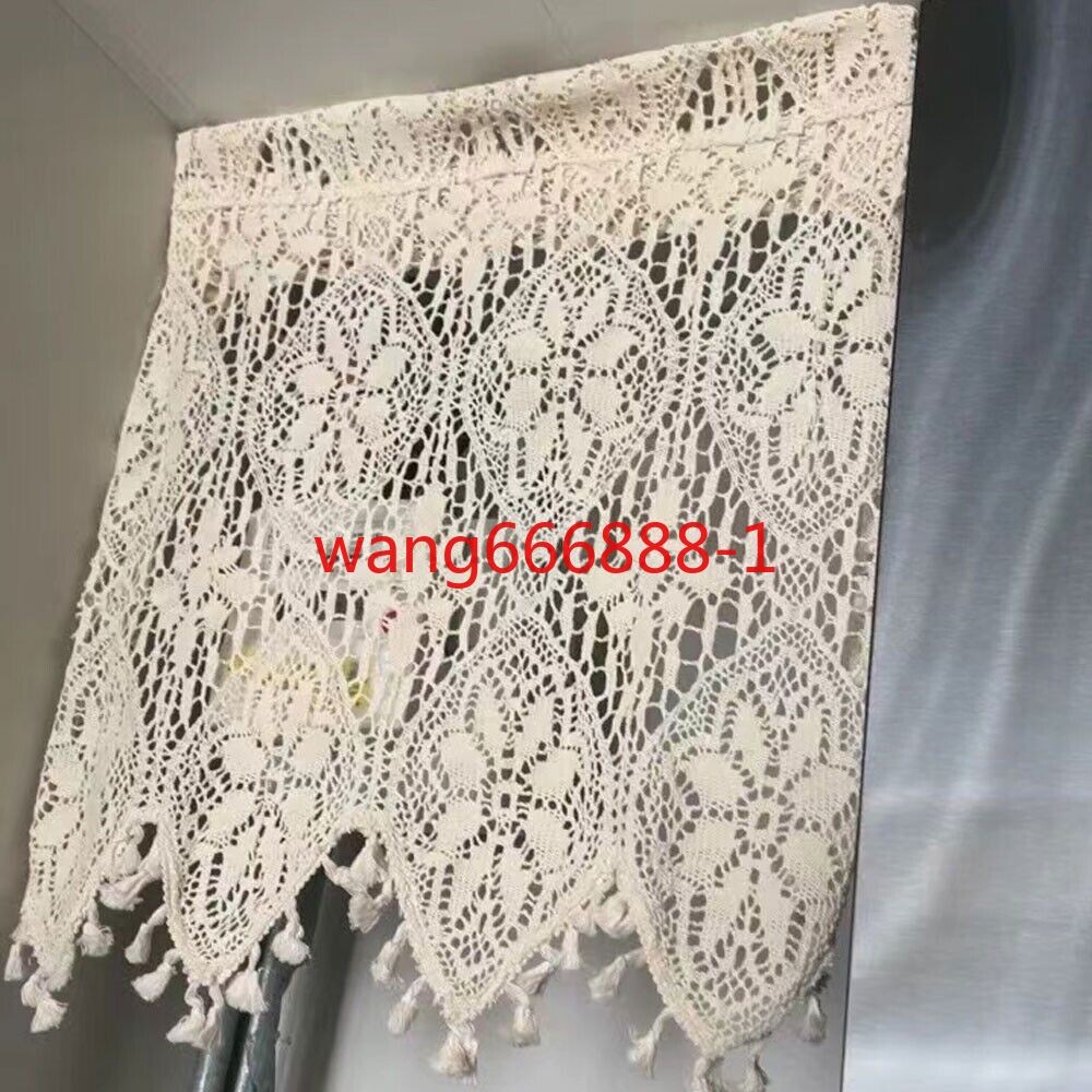 Rustic Crochet Lace Kitchen Window Curtain Valance Cafe Tiers Farmhouse Decor