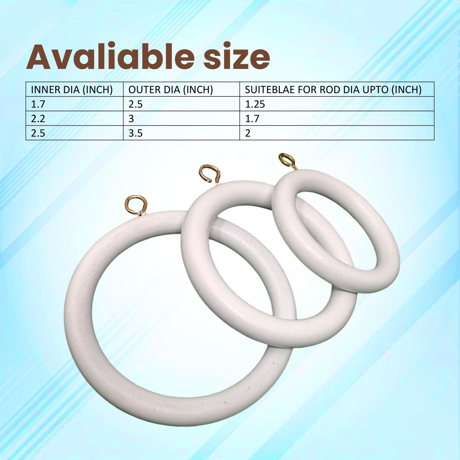 Premium 12 Pcs 12 Pcs Wooden Curtain Drapery Rings, Pure White for 0.5 to 1.2…