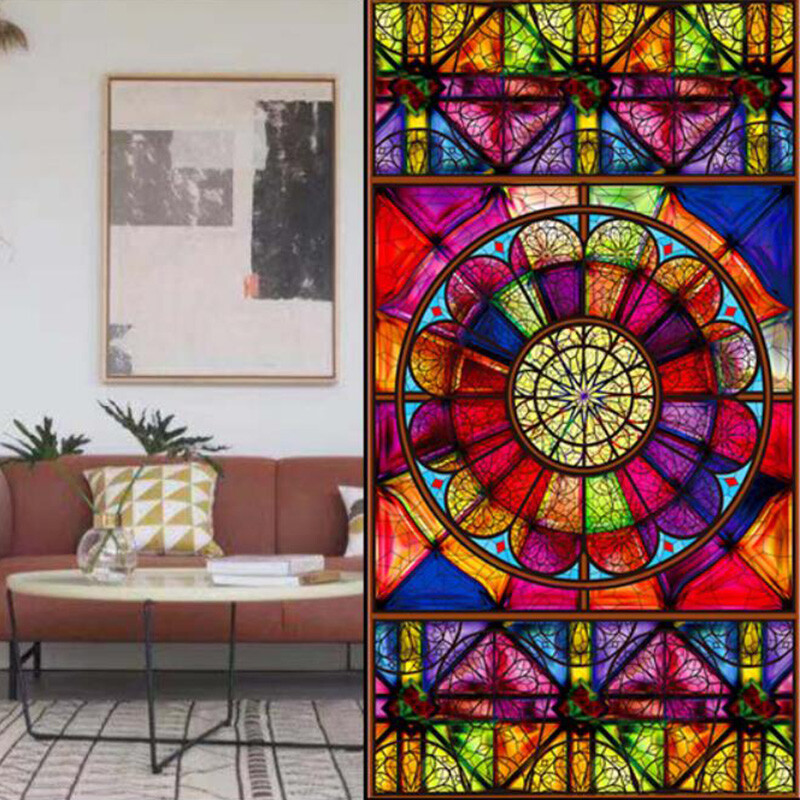 Retro Luxury Privacy Static Stained Window Film Church Balcony Window Decoration