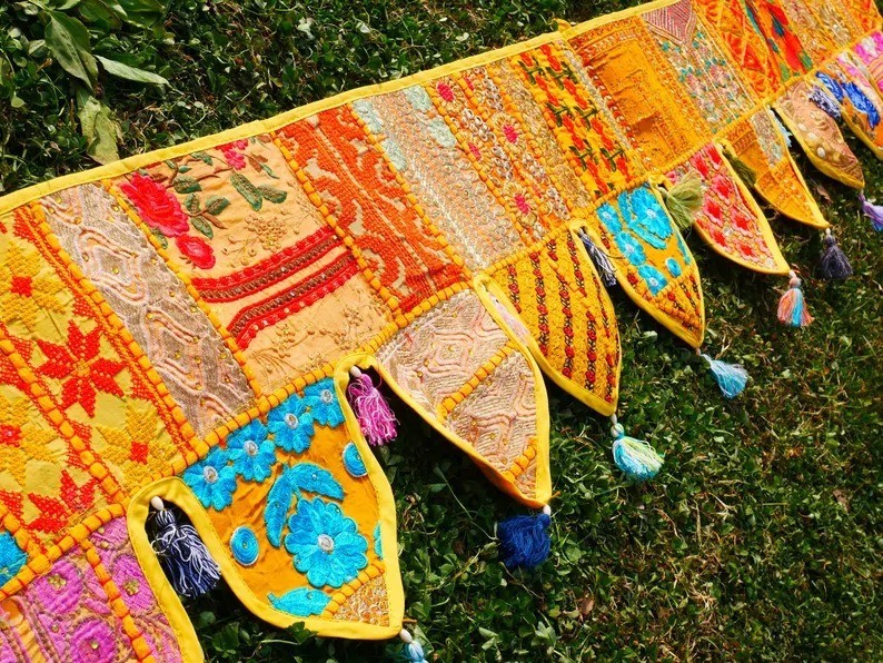 1 Meter Toran boho Door window decor Hippie wall tapestry Yellow patchwork New